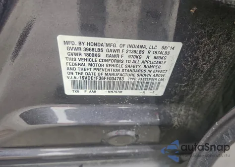 2015 Acura Ilx 20 from USA, damaged, VIN 19VDE1F36FE004783
